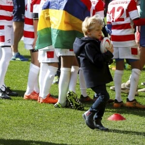 Le prince Albert II de Monaco, la princesse Charlene de Monaco et leurs enfants, le prince Jacques et la princesse Gabriella - 8ème édition du tournoi de rugby Sainte-Dévote au Stade Louis II à Monaco, le 31 mars 2018. © Jean-François Ottonello/Nice Matin/Bestimage