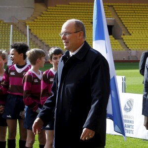 Le prince Albert II de Monaco, la princesse Charlene de Monaco et leurs enfants, le prince Jacques et la princesse Gabriella - 8ème édition du tournoi de rugby Sainte-Dévote au Stade Louis II à Monaco, le 31 mars 2018. © Jean-François Ottonello/Nice Matin/Bestimage