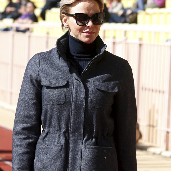 La princesse Charlene de Monaco - 8ème édition du tournoi de rugby Sainte-Dévote au Stade Louis II à Monaco, le 31 mars 2018. © Jean-François Ottonello/Nice Matin/Bestimage