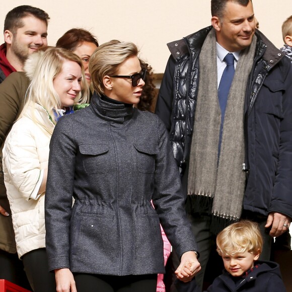 La princesse Charlene de Monaco et son fils le prince Jacques de Monaco - 8ème édition du tournoi de rugby Sainte-Dévote au Stade Louis II à Monaco, le 31 mars 2018. © Jean-François Ottonello/Nice Matin/Bestimage