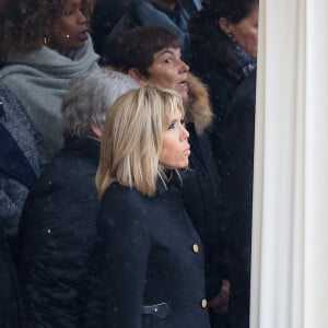 Brigitte Macron, Annick Girardin - Hommage national au lieutenant-colonel de gendarmerie Arnaud Beltrame aux invalides à Paris le 28 mars 2018. Arnaud Beltrame est mort après avoir pris la place d'une otage civile au supermarché Super U à Trèbes. © Dominique Jacovides / Bestimage