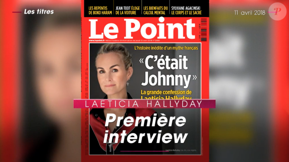 La couverture du Point avec Laeticia Hallyday qui s'exprime pour la première fois depuis la mort de Johnny Hallyday dévoilée lors du JT de TF1, le 11 mars 2018.