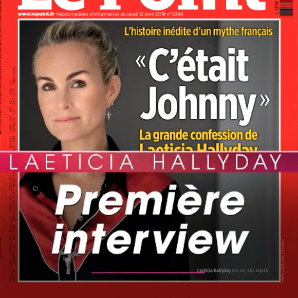 La couverture du Point avec Laeticia Hallyday qui s'exprime pour la première fois depuis la mort de Johnny Hallyday dévoilée lors du JT de TF1, le 11 mars 2018.