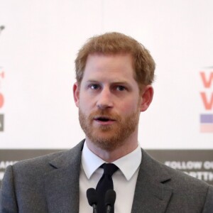 Le prince Harry au lancement de l'opération "Walk of America" avec l'association Walking with the Wounded au Mandarin Oriental à Londres le 11 avril 2018.