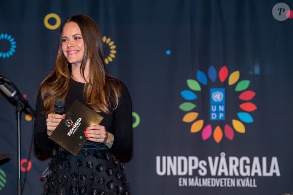 La princesse Sofia de Suède le 17 avril 2018 au Musée de la photographie de Stockholm pour le gala de printemps du Programme de développement des Nations unies.