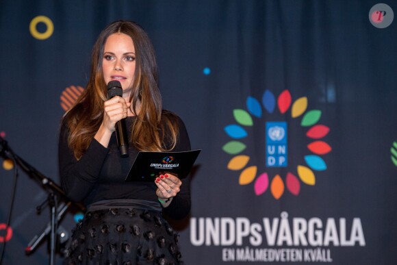 La princesse Sofia de Suède le 17 avril 2018 au Musée de la photographie de Stockholm pour le gala de printemps du Programme de développement des Nations unies.