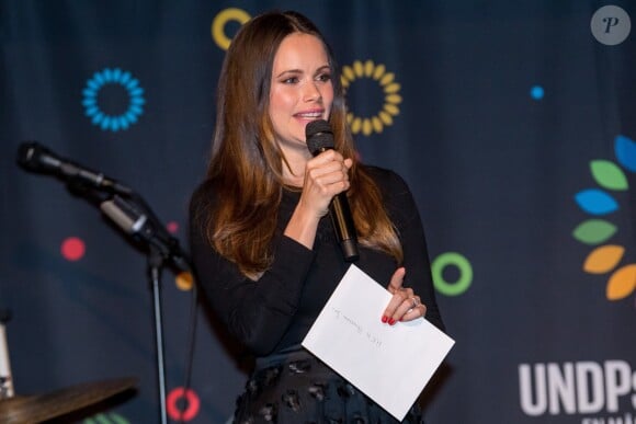 La princesse Sofia de Suède le 17 avril 2018 au Musée de la photographie de Stockholm pour le gala de printemps du Programme de développement des Nations unies.