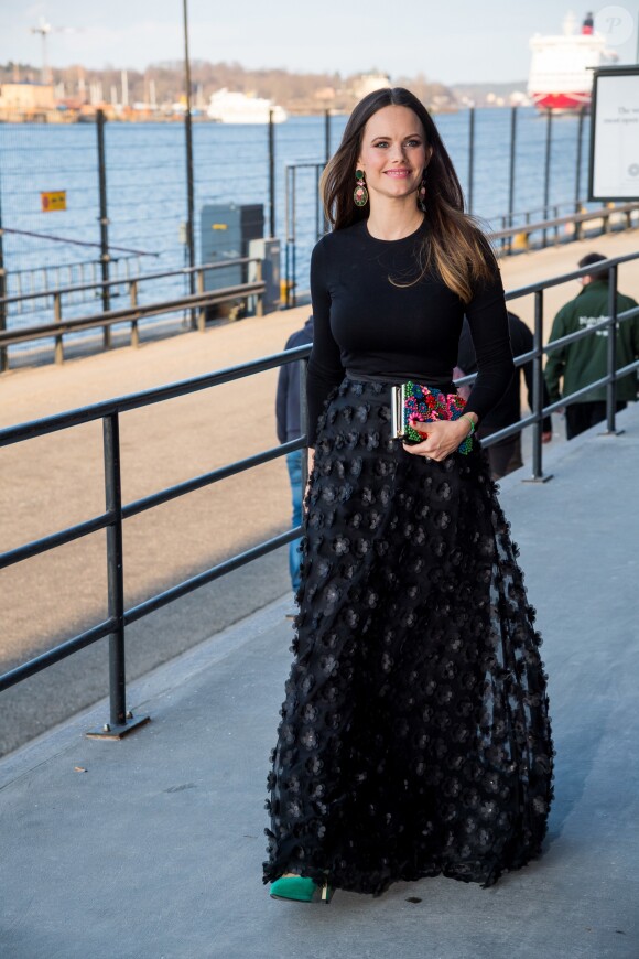 La princesse Sofia de Suède le 17 avril 2018 au Musée de la photographie de Stockholm pour le gala de printemps du Programme de développement des Nations unies.