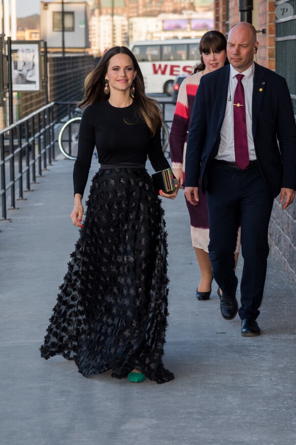 La princesse Sofia de Suède le 17 avril 2018 au Musée de la photographie de Stockholm pour le gala de printemps du Programme de développement des Nations unies.