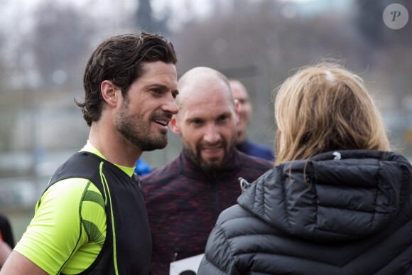 Le prince Carl Philip de Suède lors de la course caritative de l'association Lille Barnet dont il est le parrain, le 15 avril 2018 à Stockholm.