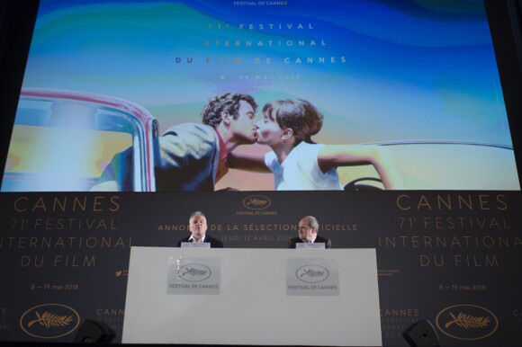Pierre Lescure et Thierry Frémaux lors de la conférence de presse du 71ème Festival de Cannes au cinéma UGC Normandie à Paris, le 12 avril 2018. © Pierre Perusseau/Bestimage