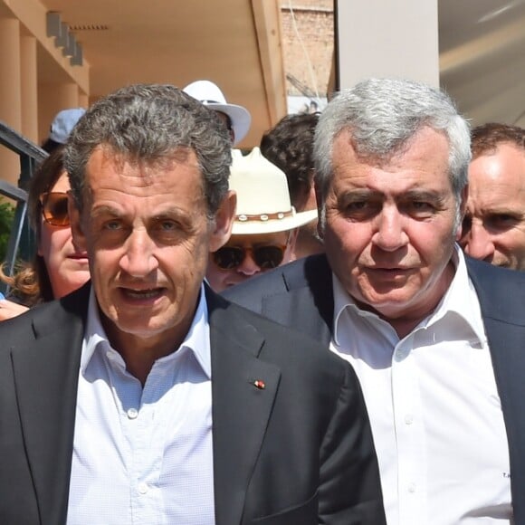 Nicolas Sarkozy, Thierry Herzog, son avocat, et sa femme, Cécile, au Monte-Carlo Country Club lors du Rolex Monte-Carlo Masters 2018 à Roquebrune Cap Martin, France, le 21 avril 2018. © Bruno Bébert/Bestimage