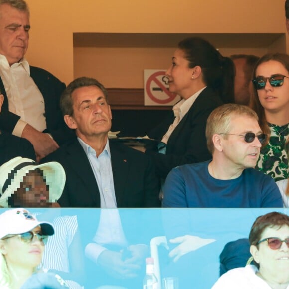 Nicolas Sarkozy et sa nièce Céline, fille de Valeria Bruni-Tedeschi et Louis Garrel, au Monte-Carlo Country Club lors du Rolex Monte-Carlo Masters 2018 à Roquebrune Cap Martin, France, le 21 avril 2018.