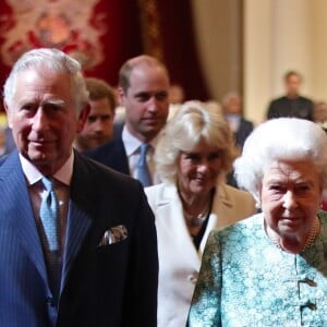 Le prince Charles et la duchesse Camilla avec la reine Elizabeth II à Londres le 19 avril 2018 lors de la rencontre des chefs d'Etats du Commonwealth.