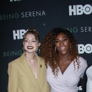 Gigi Hadid et Bella Hadid assistent à l'avant-première du documentaire 'Being Serena' consacré à Serena Williams. New York, le 25 avril 2018.