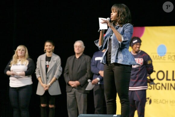 Michelle Obama, Zendaya, Rebel Wilson, Bradley Cooper, Nick Cannon, Robert De Niro lors de la 5e édition du National College Signing Day au Liacouras Center de l'université de Temple, à Philadelphie, le 2 mai 2018.