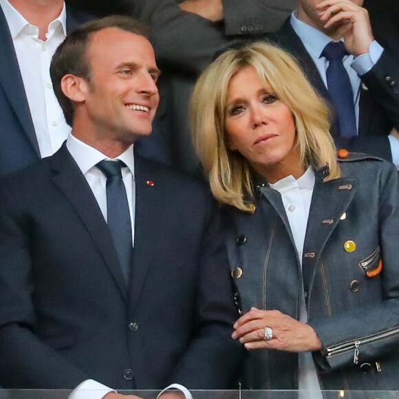 Emmanuel et Brigitte Macron - Célébrités lors de la finale de la Coupe de France opposant le club de Vendée les Herbiers Football (VHF) au Club du Paris Saint-Germain au Stade de France à Saint-Denis, le 9 mai 2018.