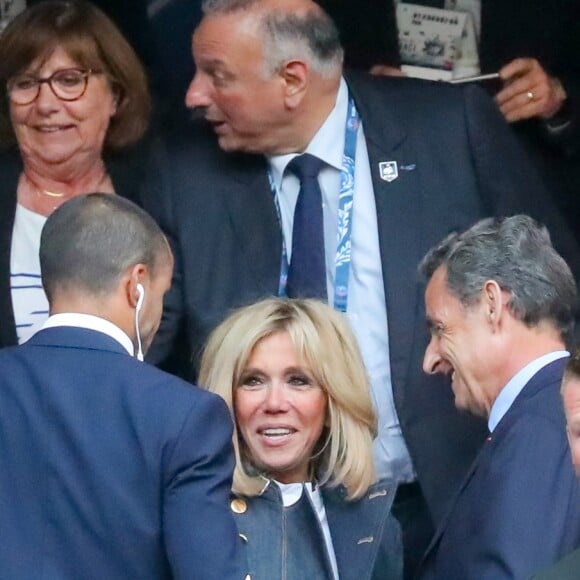 La Première Dame Brigitte Macron et Nicolas Sarkozy - Célébrités lors de la finale de la Coupe de France opposant le club de Vendée les Herbiers Football (VHF) au Club du Paris Saint-Germain au Stade de France à Saint-Denis, le 9 mai 2018.