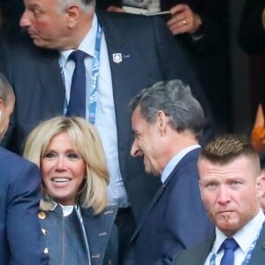 La Première Dame Brigitte Macron et Nicolas Sarkozy - Célébrités lors de la finale de la Coupe de France opposant le club de Vendée les Herbiers Football (VHF) au Club du Paris Saint-Germain au Stade de France à Saint-Denis, le 9 mai 2018.