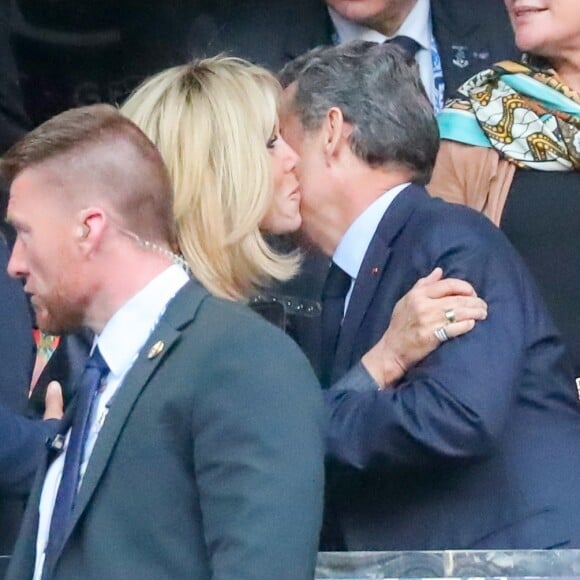 Anne Hidalgo, la Première Dame Brigitte Macron et Nicolas Sarkozy - Célébrités lors de la finale de la Coupe de France opposant le club de Vendée les Herbiers Football (VHF) au Club du Paris Saint-Germain au Stade de France à Saint-Denis, le 9 mai 2018.