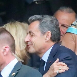 Anne Hidalgo, la Première Dame Brigitte Macron et Nicolas Sarkozy - Célébrités lors de la finale de la Coupe de France opposant le club de Vendée les Herbiers Football (VHF) au Club du Paris Saint-Germain au Stade de France à Saint-Denis, le 9 mai 2018.