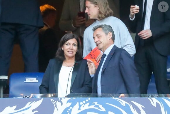 Anne Hidalgo, Nicolas Sarkozy et son fils Pierre - Célébrités lors de la finale de la Coupe de France opposant le club de Vendée les Herbiers Football (VHF) au Club du Paris Saint-Germain au Stade de France à Saint-Denis, le 9 mai 2018.