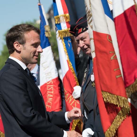 Le président de la république Emmanuel Macron à l'Arc de Triomphe à l'occasion des cérémonies du 8-Mai marquant le 73e anniversaire de la victoire alliée sur l'Allemagne nazie en 1945. Jacques Witt / Laurent Chamussy / Pool / Bestimage