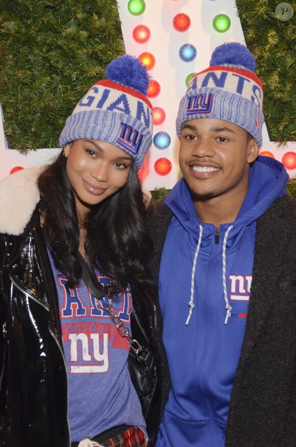 Chanel Iman et Sterling Shepard au lancement de la nouvelle collection 'New Era' dans le magasin Macy's Herald Square à New York, le 12 décembre 2017, quelques jours après leurs fiançailles.
