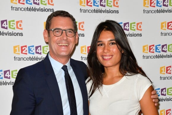 Francis Letellier et Émilie Tran Nguyen lors du photocall de la présentation de la nouvelle dynamique 2017-2018 de France Télévisions. Paris, le 5 juillet 2017. © Guirec Coadic/Bestimage