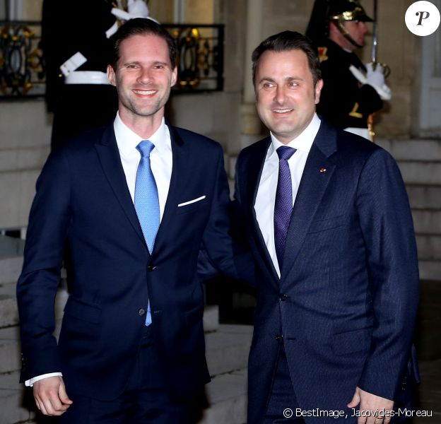 Xavier Bettel, le Premier ministre du Luxembourg et son mari Gauthier Destenay - Le grand-duc et la grande-duchesse de Luxembourg assistent au Dîner d'Etat, au Palais présidentiel de l'Elysée, offert par le président de la République française et sa femme la Première Dame à l'occasion d'une Visite d'Etat en France à Paris, France, le 19 mars 2018. © Jacovides-Moreau/Bestimage
