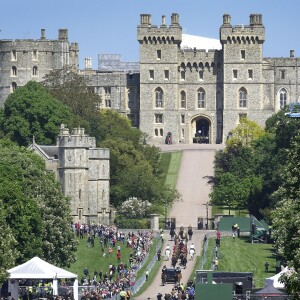 17/05/2018. Windsor, UK. A covered coach and horses process along the Long Walk towards Windsor Castle during a rehearsal of the wedding day procession of Prince Harry and Meghan Markle. Photo by Peter Macdiarmid / eyevine/ABACAPRESS.COM17/05/2018 - Windsor