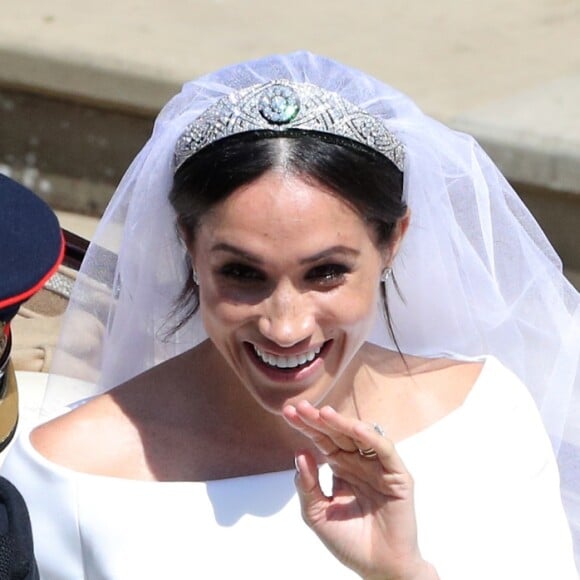 Le prince Harry et Meghan Markle, duc et duchesse de Sussex, ont effectué une procession dans le landau Ascot après leur mariage en la chapelle St George à Windsor le 19 mai 2018, à la rencontre du public dans toute la ville de Windsor et le long du Long Walk.