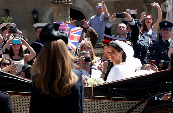 Le prince Harry et Meghan Markle, duc et duchesse de Sussex, ont effectué une procession dans le landau Ascot après leur mariage en la chapelle St George à Windsor le 19 mai 2018, à la rencontre du public dans toute la ville de Windsor et le long du Long Walk.