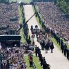 Le prince Harry et Meghan Markle, duc et duchesse de Sussex, ont effectué une procession dans le landau Ascot après leur mariage en la chapelle St George à Windsor le 19 mai 2018, à la rencontre du public dans toute la ville de Windsor et le long du Long Walk.