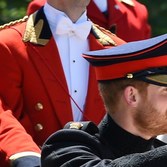 Le prince Harry et Meghan Markle, duc et duchesse de Sussex, ont effectué une procession dans le landau Ascot après leur mariage en la chapelle St George à Windsor le 19 mai 2018, à la rencontre du public dans toute la ville de Windsor et le long du Long Walk.