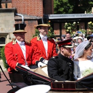 Meghan Markle et le prince Harry, duc et duchesse de Sussex, ont effectué une procession dans le landau Ascot après leur mariage en la chapelle St George à Windsor le 19 mai 2018, à la rencontre du public dans toute la ville de Windsor et le long du Long Walk.