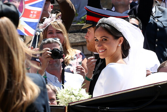 Meghan Markle et le prince Harry, duc et duchesse de Sussex, ont effectué une procession dans le landau Ascot après leur mariage en la chapelle St George à Windsor le 19 mai 2018, à la rencontre du public dans toute la ville de Windsor et le long du Long Walk.