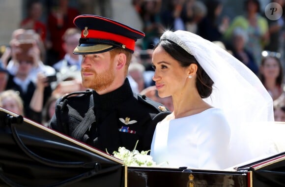 Meghan Markle et le prince Harry, duc et duchesse de Sussex, ont effectué une procession dans le landau Ascot après leur mariage en la chapelle St George à Windsor le 19 mai 2018, à la rencontre du public dans toute la ville de Windsor et le long du Long Walk.