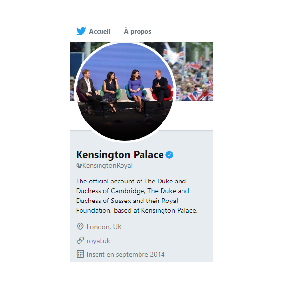 Les profils des comptes Twitter et Instagram du palais de Kensington ont été mis à jour pour intégrer Meghan Markle, duchesse de Sussex, dans les heures qui ont suivi son mariage avec le prince Harry le 19 mai 2018 à Windsor.