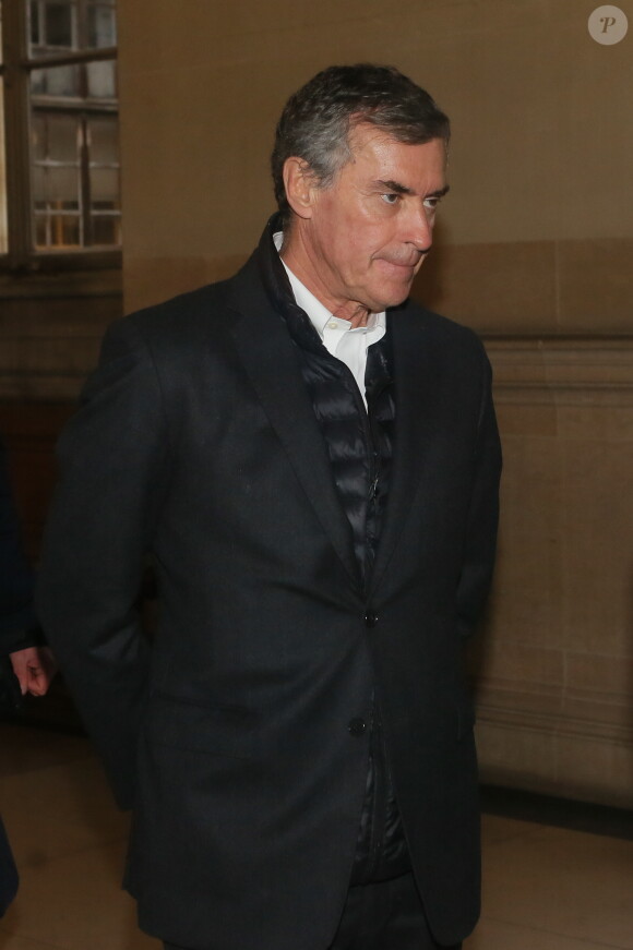 Exclusif - Jérôme Cahuzac arrive au tribunal avec son avocat Eric Dupond-Moretti au 3ème jour de son procès en appel à Paris le 14 février 2018.