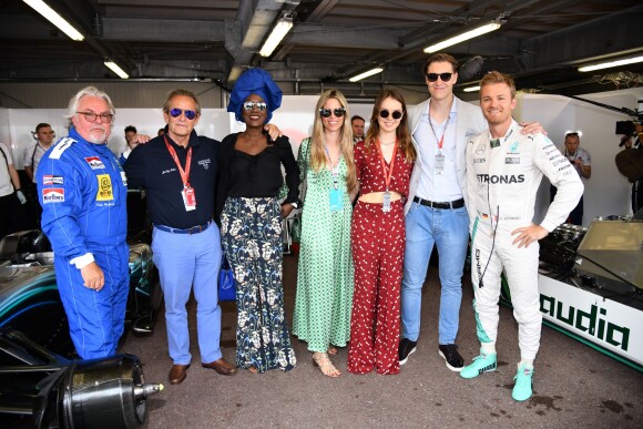 Keke Rosberg, Jacky Ickx, Khadja Nin, Vivian Sibold, la princesse Alexandra de Hanovre, son compagnon Ben-Sylvester Strautmann, Nico Rosberg dans les paddocks du circuit du Grand Prix de Monaco le 24 mai 2018. © Bruno Bebert / Bestimage