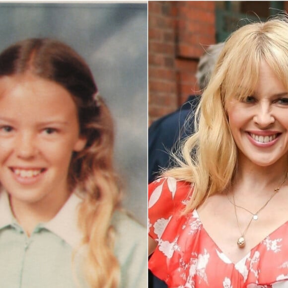 Kylie Minogue, enfant en 1980 et le 24 avril 2018 à New York.