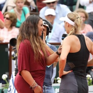 Marion Bartoli lors des internationaux de tennis de Roland Garros le 28 mai 2018. En atten­dant de redis­pu­ter des matchs, la spor­tive commente les rencontres pour Euro­sport à l'occa­sion du tour­noi de Roland-Garros. © Dominique Jacovides - Cyril Moreau / Bestimage