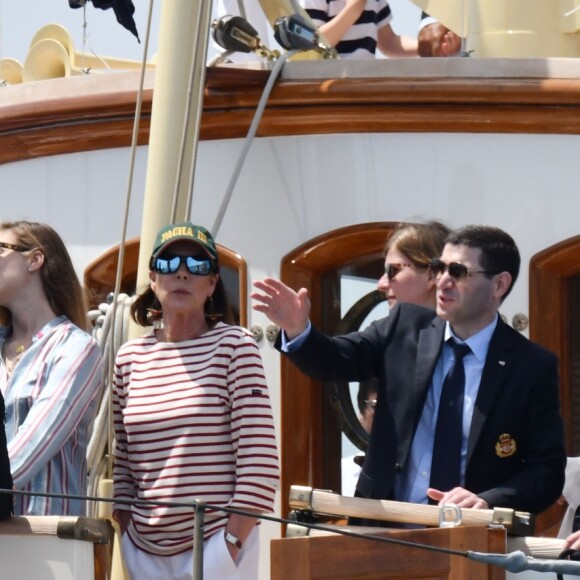 Charlotte Casiraghi et son fils Raphael, le prince Albert II de Monaco, la princesse Caroline de Hanovre et des invités et membres du Yacht Club - Départ du 1er Monaco Globe Series à Monaco le 3 juin 2018. © Bruno Bebert/Bestimage