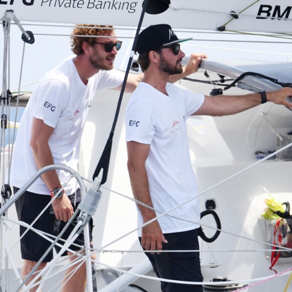 Pierre Casiraghi et Boris Herrmann - Départ du 1er Monaco Globe Series à Monaco le 3 juin 2018. © Bruno Bebert/Bestimage