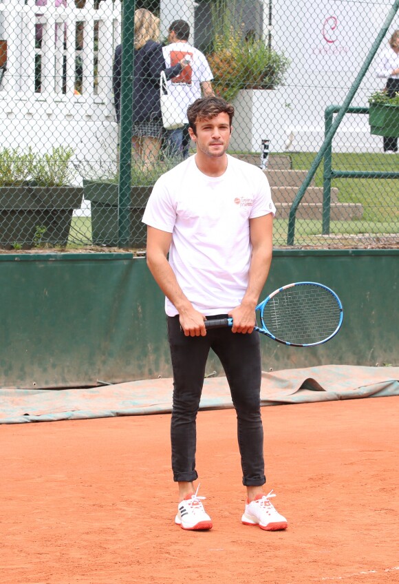Exclusif - Caroline Receveur (enceinte) et son fiancé Hugo Philip - 26ème édition du Trophée des personnalités en marge des Internationaux de Tennis de Roland Garros à Paris. Le 5 juin 2018. © Denis Guignebourg / Bestimage