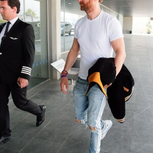 Exclusif - Le DJ David Guetta est arrivé à Barcelone en provenance de Dubaï pour une escale avant de rejoindre Ibiza en jet privé le 31 mai 2018.