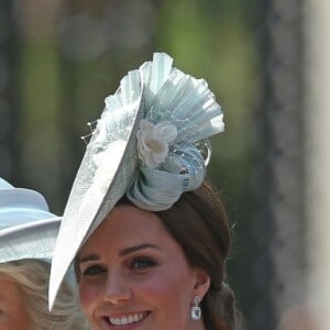 Camilla Parker Bowles, duchesse de Cornouailles, et Catherine (Kate) Middleton, duchesse de Cambridge - Les membres de la famille royale britannique lors du rassemblement militaire "Trooping the Colour" (le "salut aux couleurs"), célébrant l'anniversaire officiel du souverain britannique. Cette parade a lieu à Horse Guards Parade, chaque année au cours du deuxième samedi du mois de juin. Londres, le 9 juin 2018.