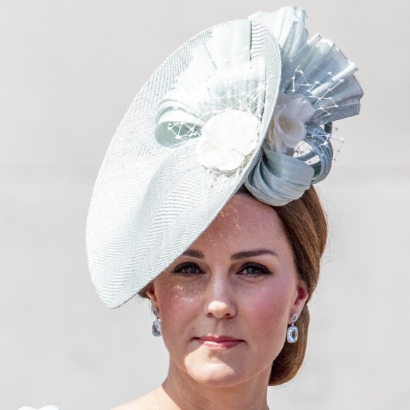 Catherine (Kate) Middleton, duchesse de Cambridge - Les membres de la famille royale britannique lors du rassemblement militaire "Trooping the Colour" (le "salut aux couleurs"), célébrant l'anniversaire officiel du souverain britannique. Cette parade a lieu à Horse Guards Parade, chaque année au cours du deuxième samedi du mois de juin. Londres, le 9 juin 2018.