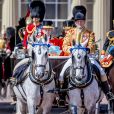 La reine Elisabeth II d'Angleterre - Les membres de la famille royale britannique lors du rassemblement militaire "Trooping the Colour" (le "salut aux couleurs"), célébrant l'anniversaire officiel du souverain britannique. Cette parade a lieu à Horse Guards Parade, chaque année au cours du deuxième samedi du mois de juin. Londres, le 9 juin 2018.